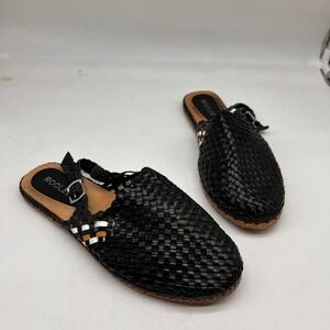 ROOLEE Black Woven Leather Slingback Huarache Flat Sandal Women 39 Buckle Strap